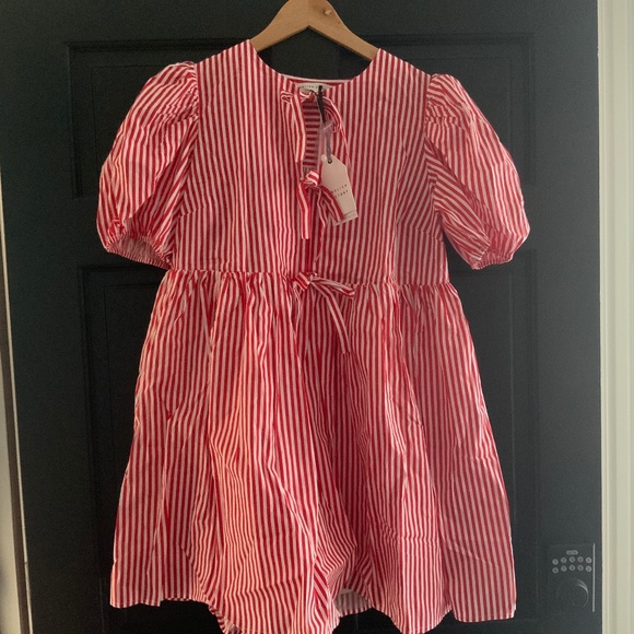 BOW TIE PUFF SLEEVE MINI DRESS- English Factory - Picture 1 of 2